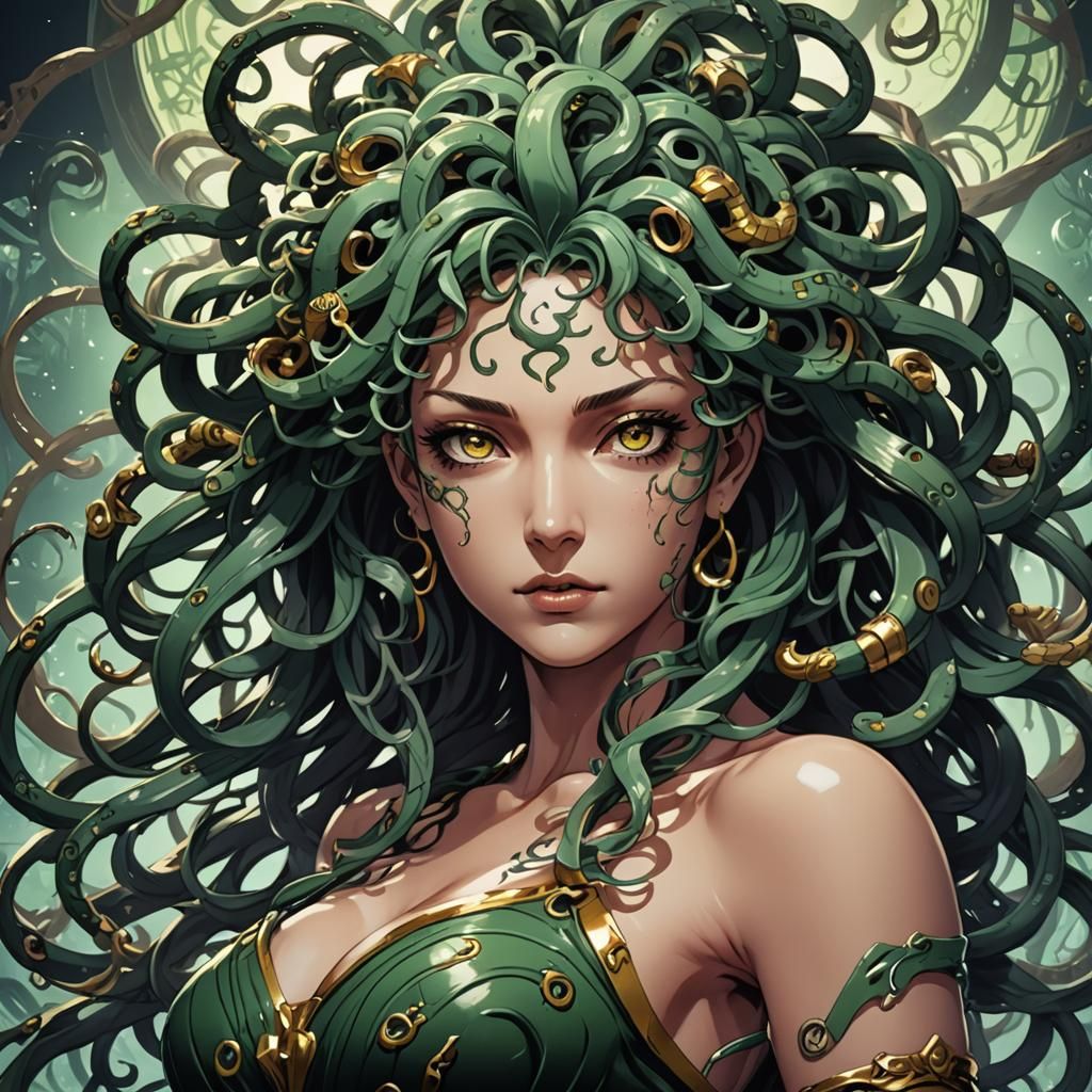 Anime-Style Medusa Illustration in Cel-Shaded Art