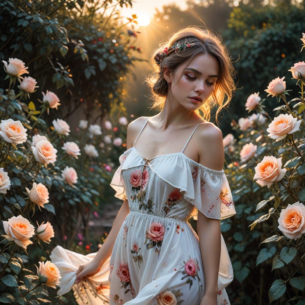 Rose Garden Sunset in Watercolour Style