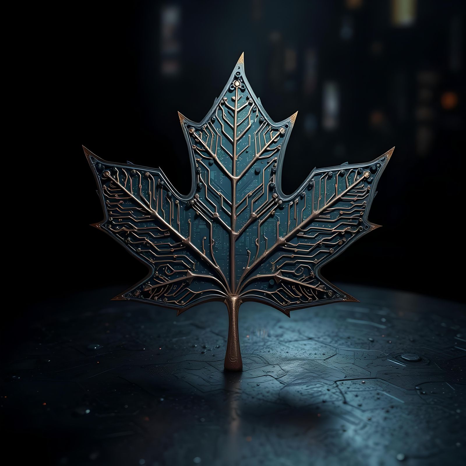 Circuit Board Maple Leaf in Metallic Style