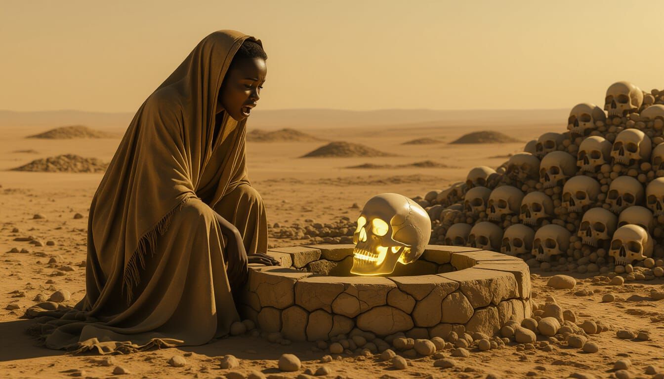 Horrified Woman at Bone-Filled Well