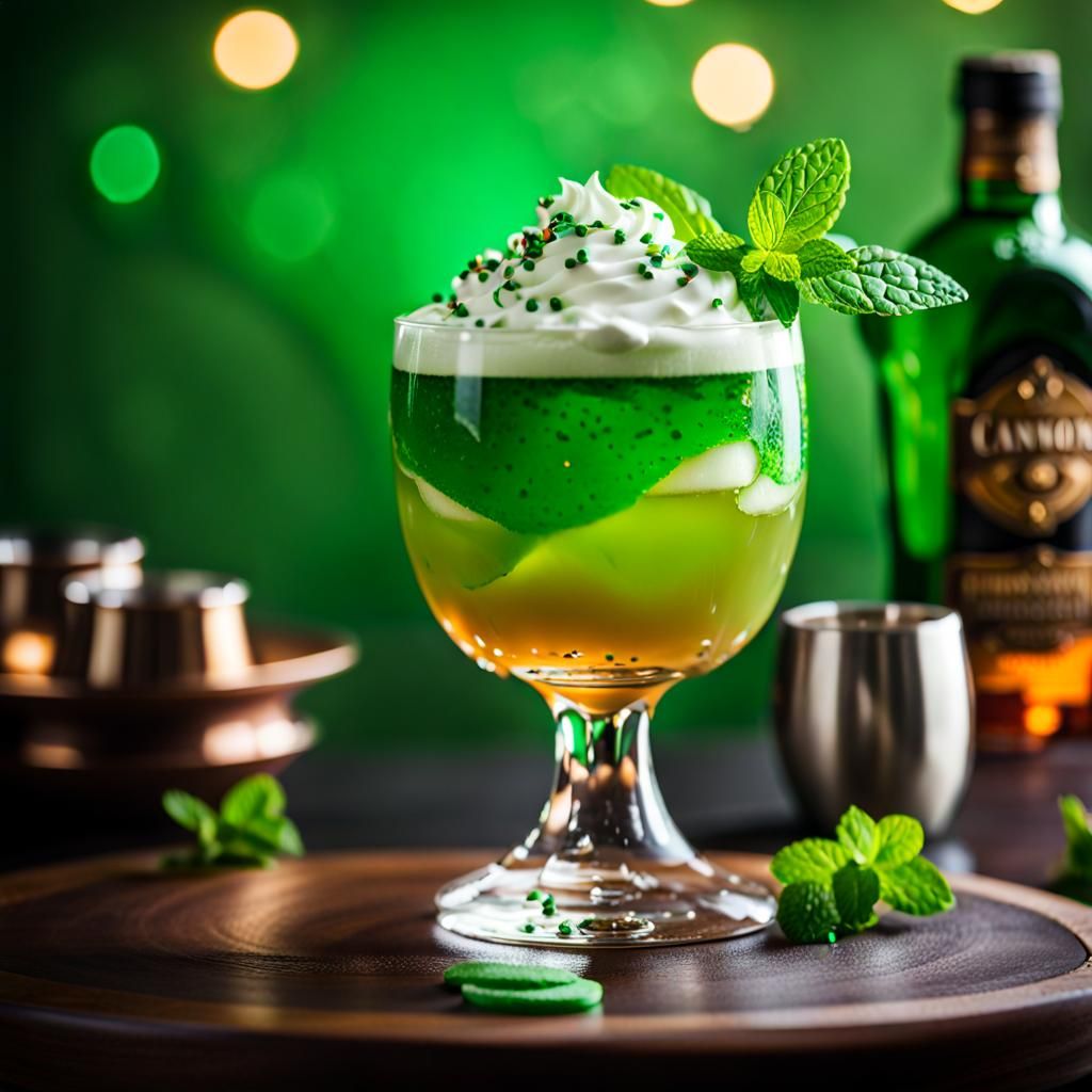 Festive Green Cocktail with Whipped Cream