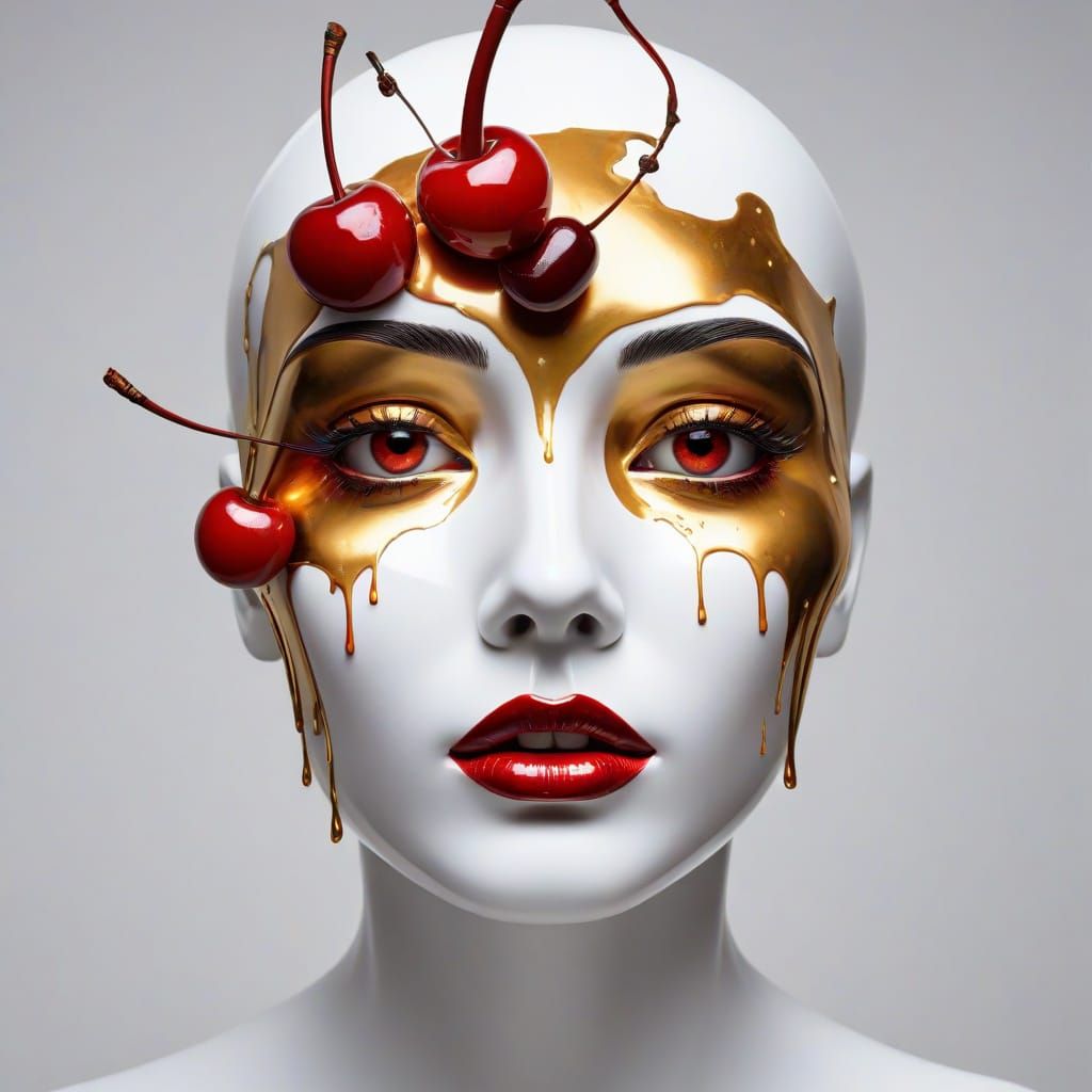 Surreal Mannequin Head with Golden Syrup and Cherries