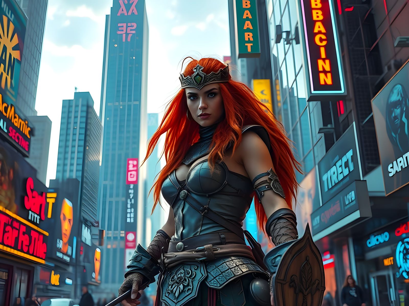 Barbarian Woman in a Futuristic City