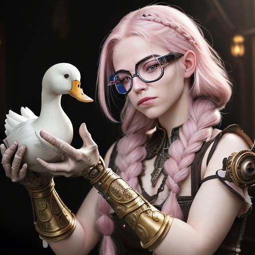 Artificer Woman Builds Mechanical Duck, Detailed Photo
