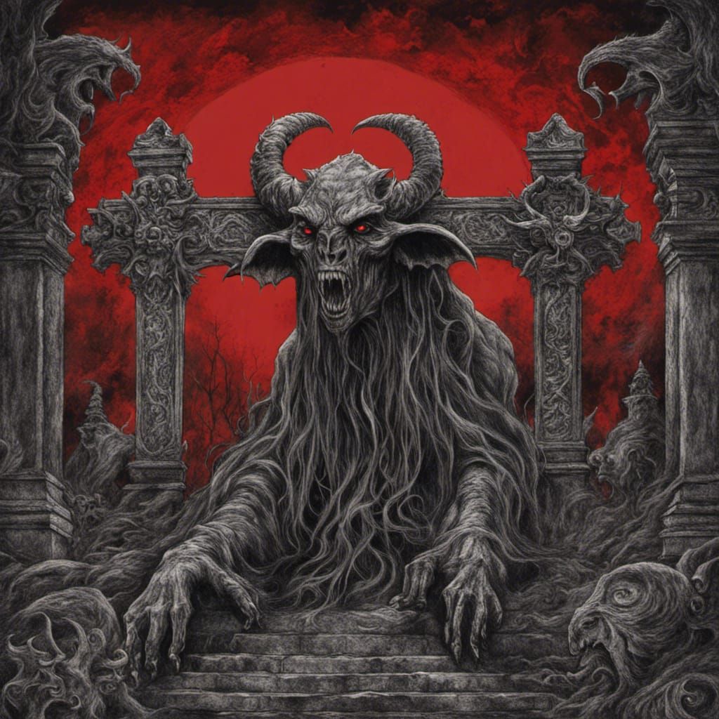 Demonic Gargoyle at Hell's Gate in Black Metal Style