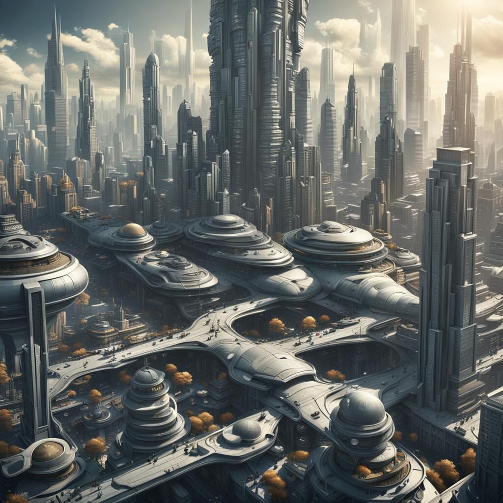 Detailed Matte Painting of Overcrowded Metropolis