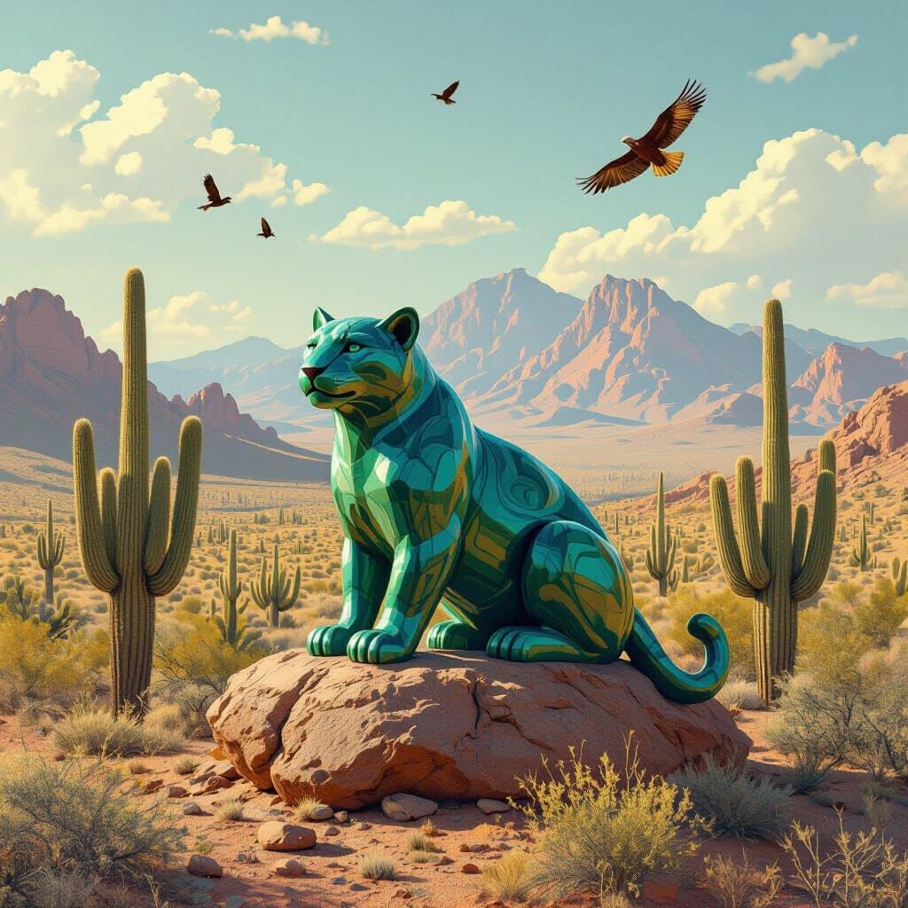 Malachite Jaguar in Arizona Desert Landscape