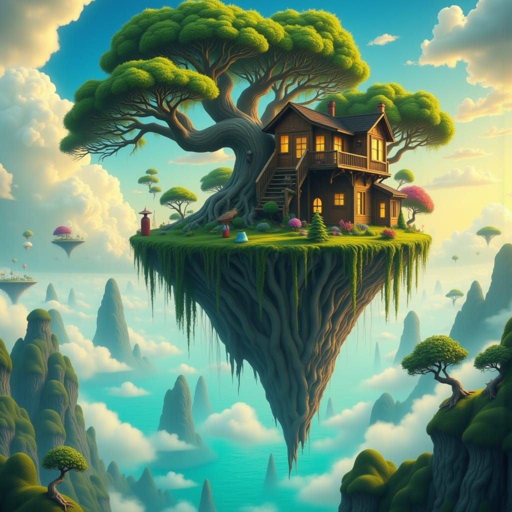 Floating Island Treehouse in Golden Hour Light