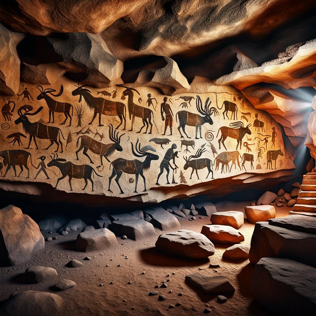 Hyperrealistic Prehistoric Cave Paintings in 8K 3D