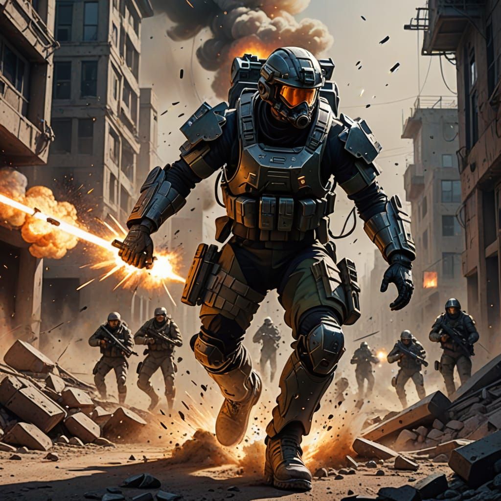 Soldier Charges Fortified Base in Dramatic Digital Art