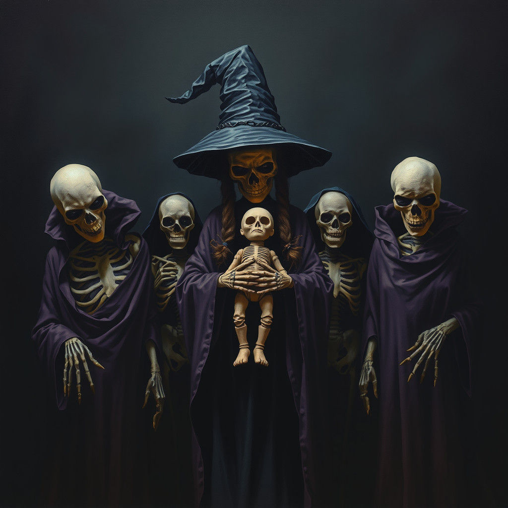 Mysterious Skeletons Emerge from the Dark in a Grim Impasto...