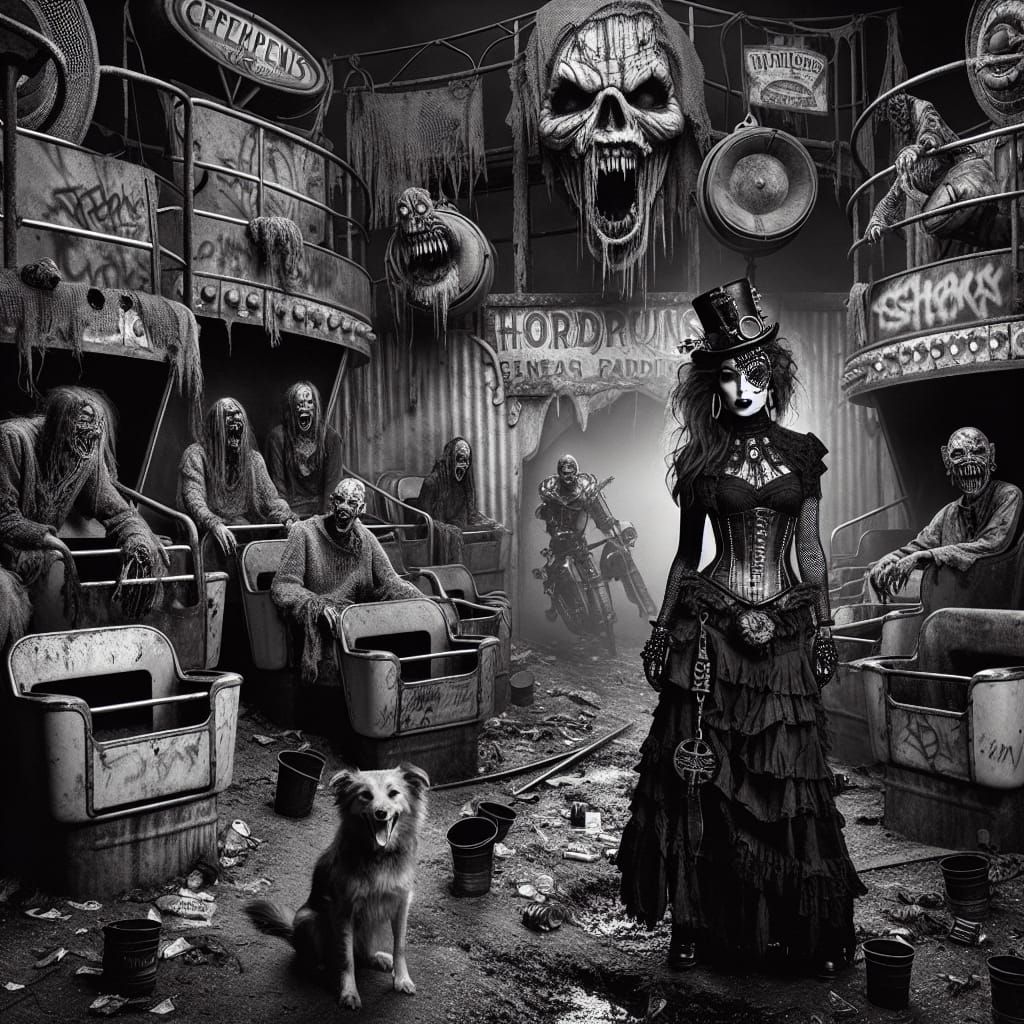 Goth Steampunk Model in Abandoned Carnival