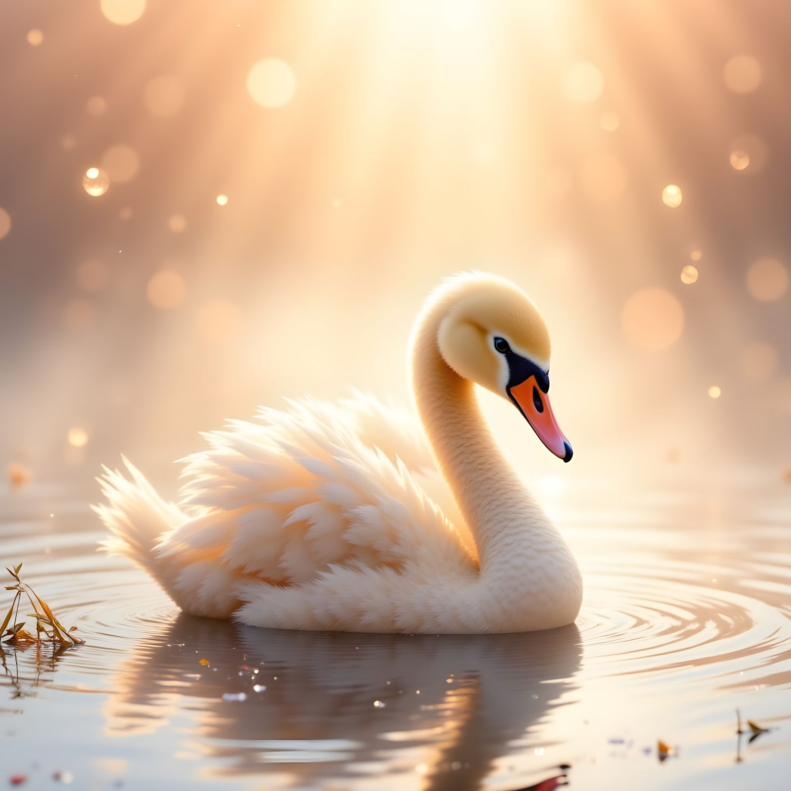 Fluffy Cygnet Swan in Rose Gold