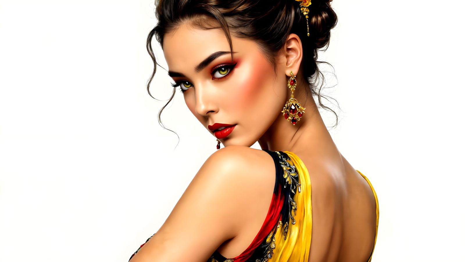 Elegant Woman in Watercolor Style Dress