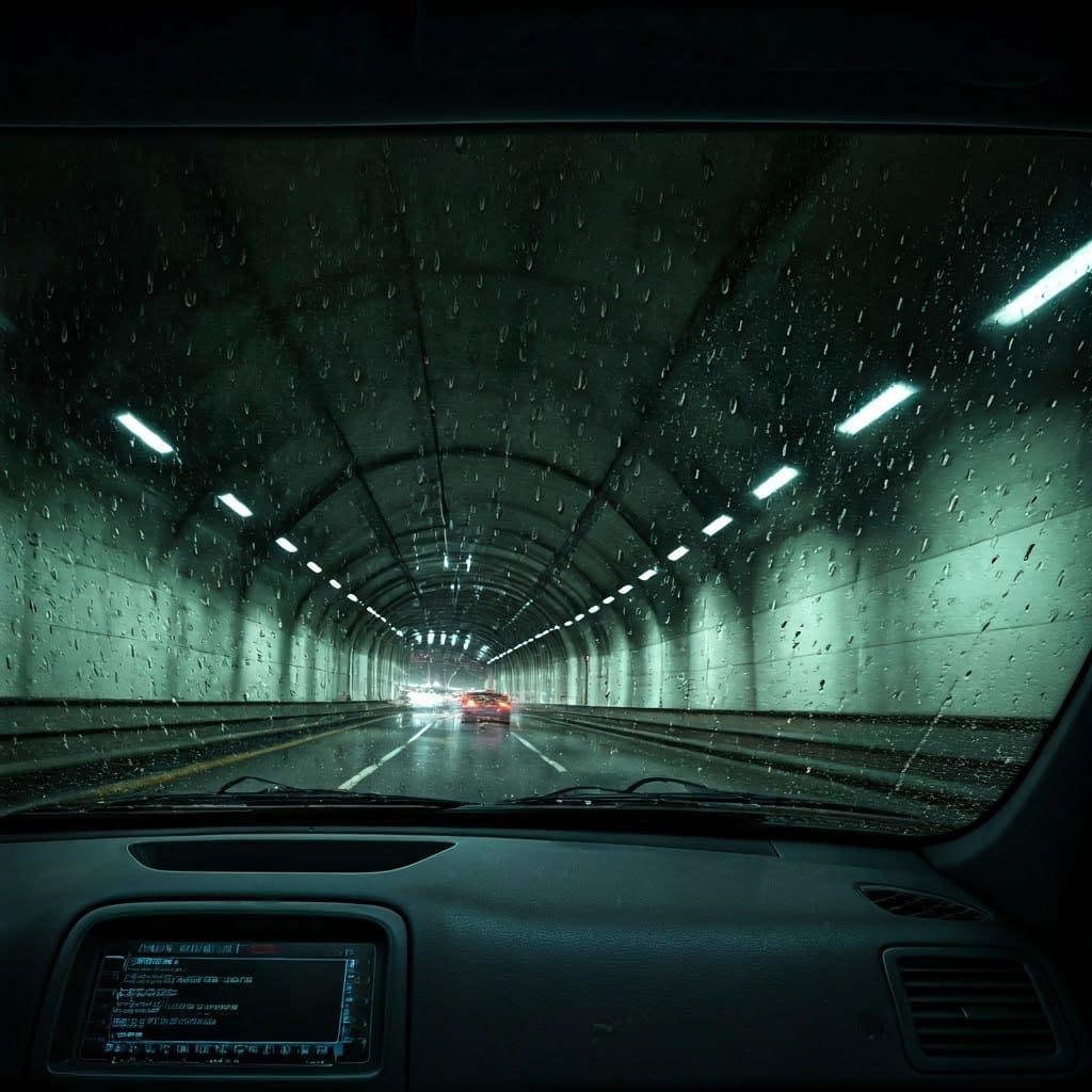 Rainy Car Window in Tunnel: 3D Game Cinematic