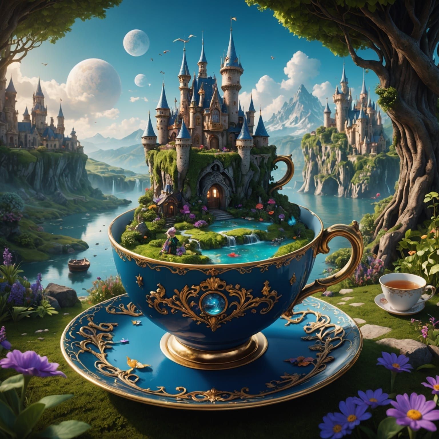 Magical World in Teacup: Detailed Matte Painting