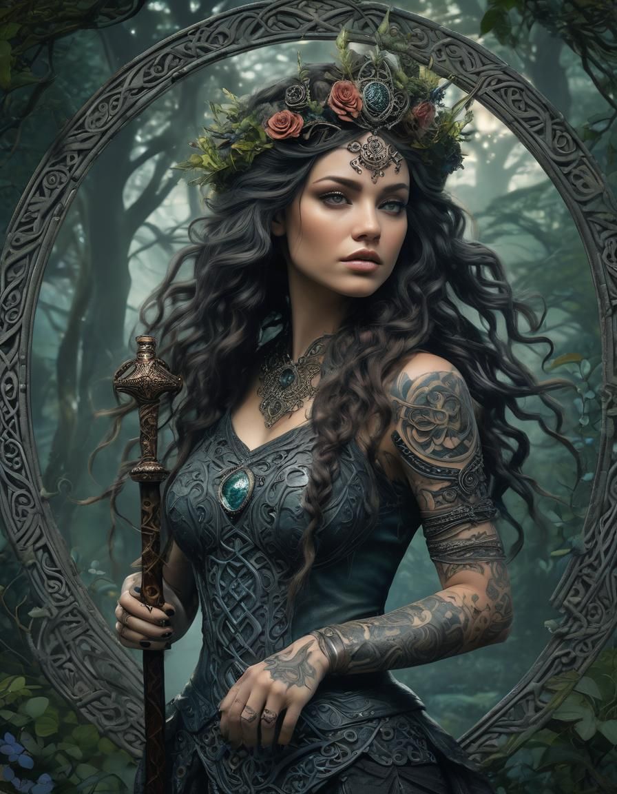 Celtic Goddess Portrait with Gothic Crown