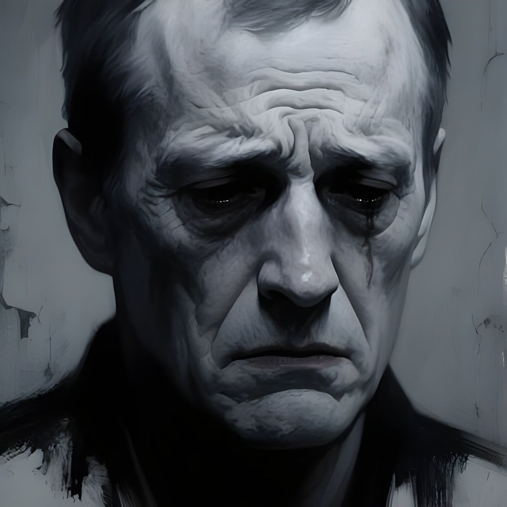 Haunting Portrait of a Distressed Man in Painterly Realism