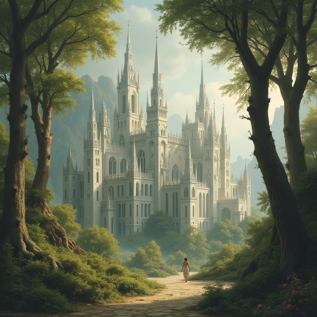Ethereal Elven Metropolis with Beaux-Arts Architecture and A...