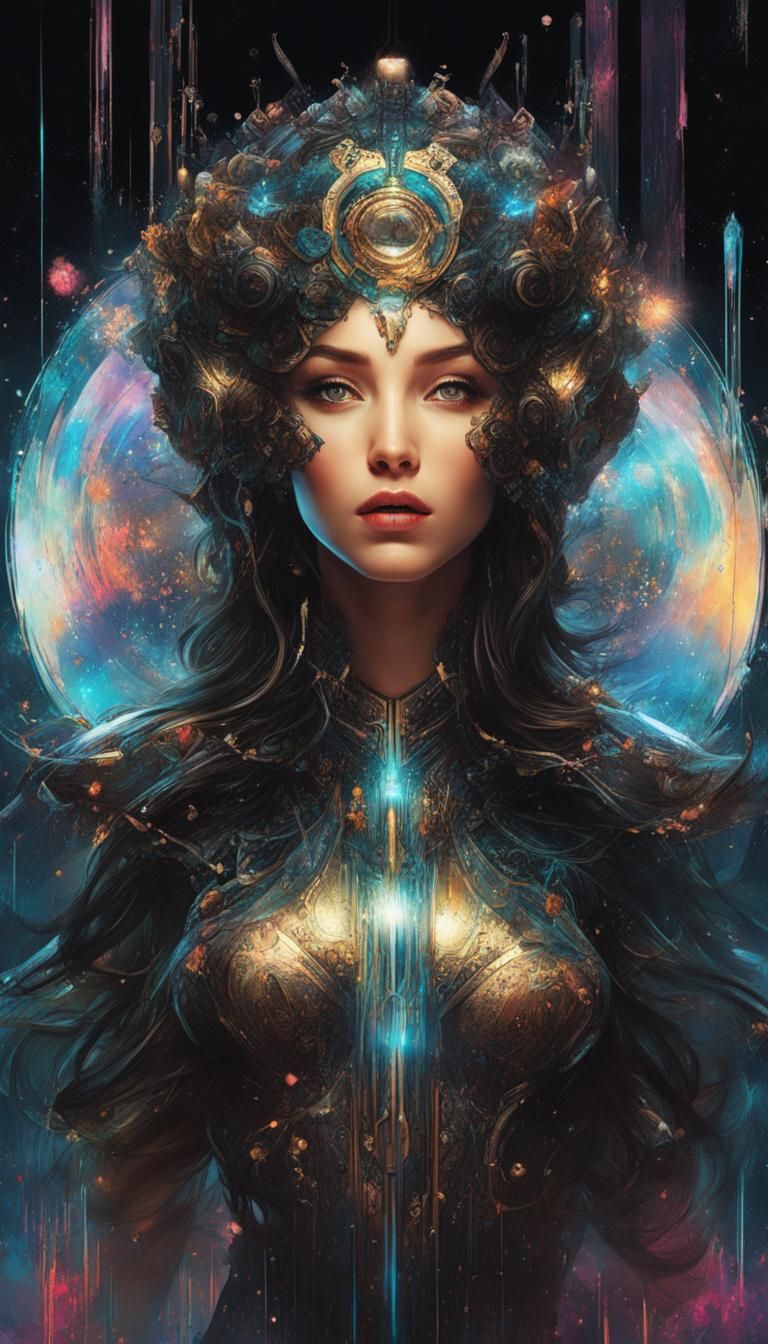 Space Woman Ink Splatter Art Deco Illustration