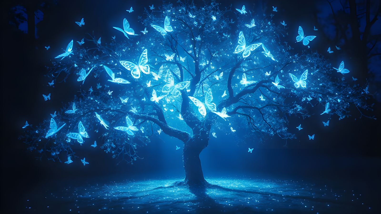 Glowing Tree of Ethereal Butterflies in Impressionistic Styl...