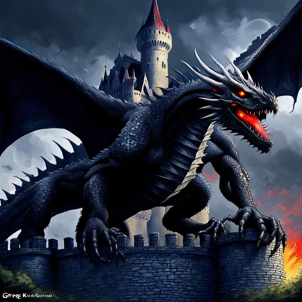 Large dragon on castle