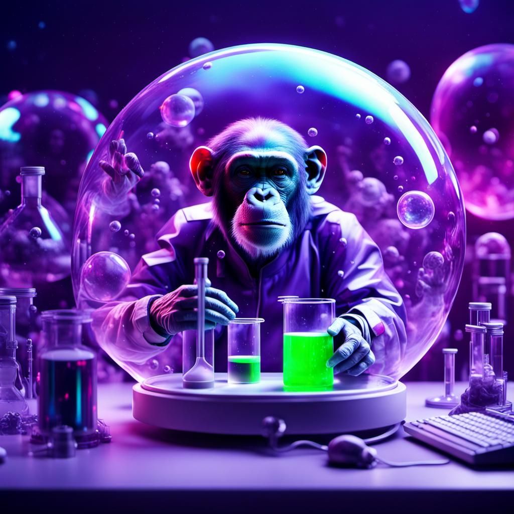 Mad Scientist Chimp in a Space Bubble