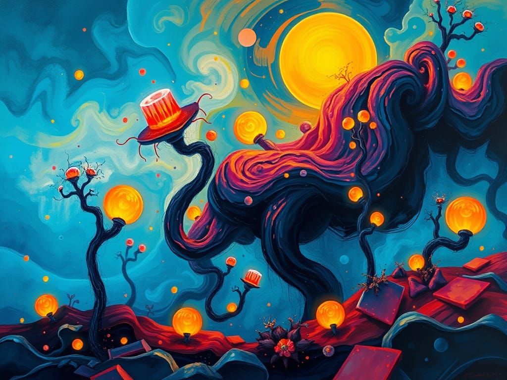 Surreal Glowing Flora Landscape in Abstract Expressionist St...