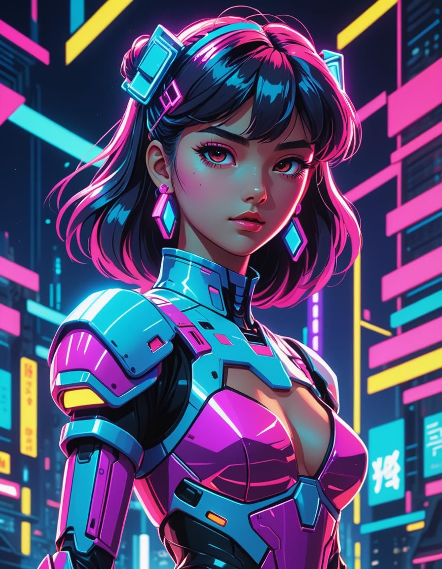 Neon Princess in Futuristic Kingdom: Anime Style