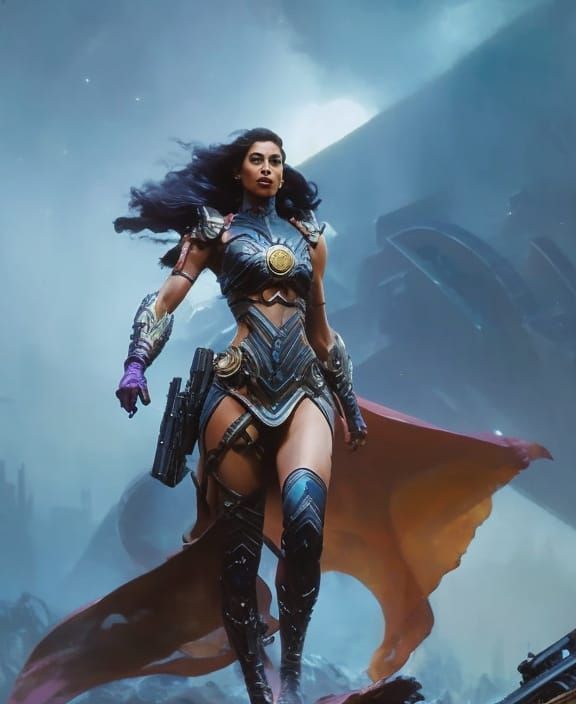 Ethereal Female Warrior in Acrylic Style