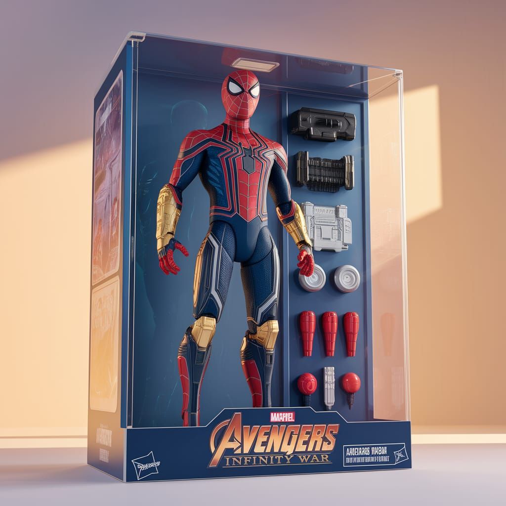 3D Render of Iron Spider Action Figure in Toy Box