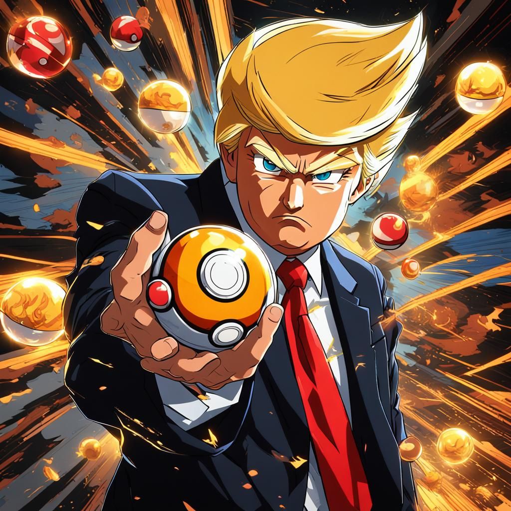 Donald Trump Throws a Pokeball in Vibrant Anime Style
