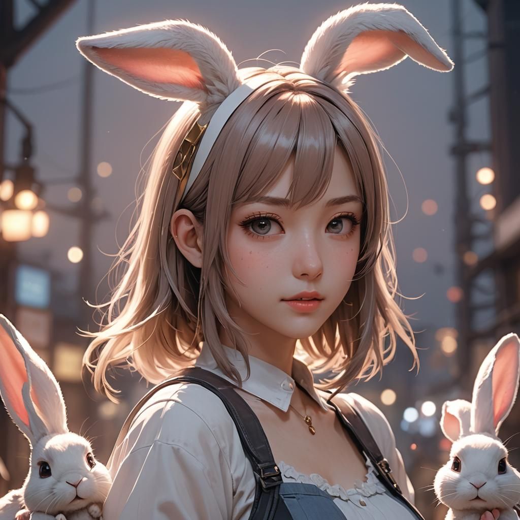 Anime Girl with Bunny Ears in 3D