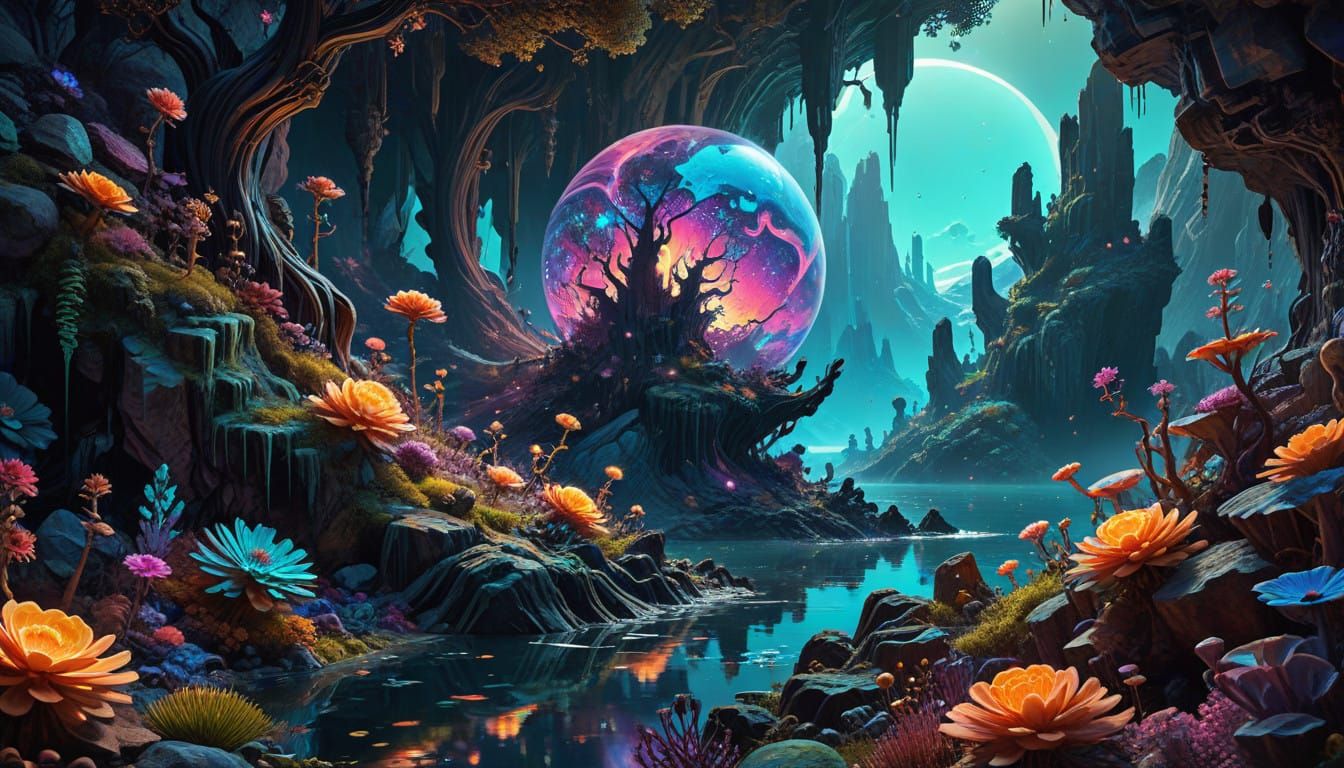 Mandelbrot Fractal Exoplanet Landscape in Vibrant Iridescent...