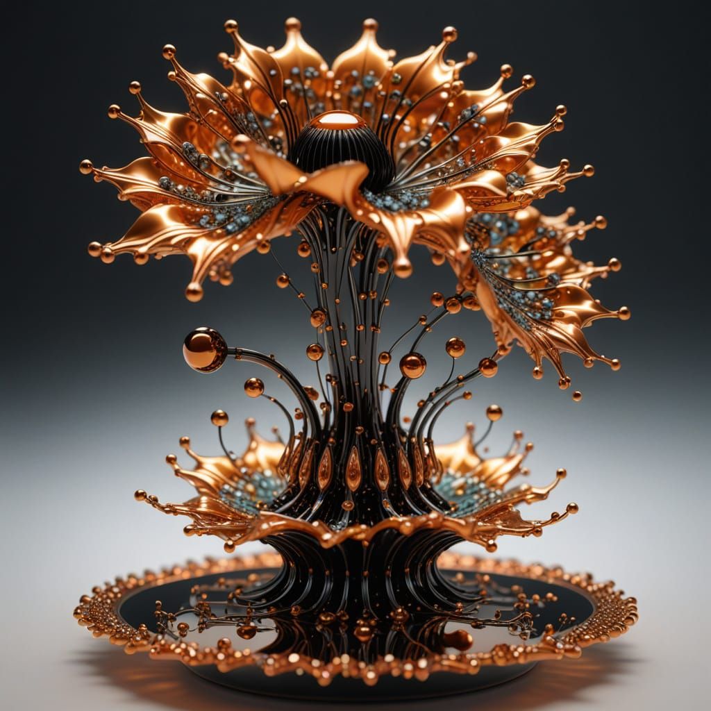 Ferrofluid Flower with Copper and Crystal Details