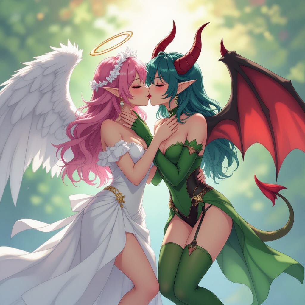 Passionate Kiss Between Angelic and Demonic Digimon