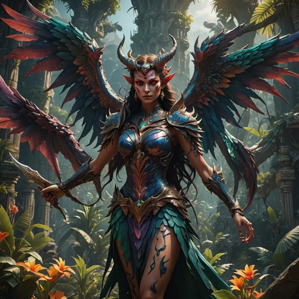 Winged Demon in Paradise: Fantasy Concept Art