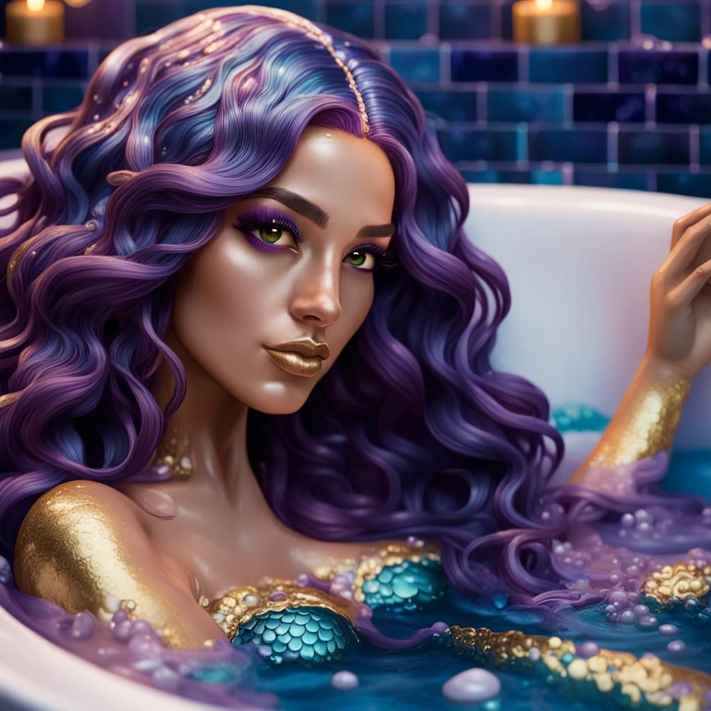 Persian Mermaid in Art Nouveau Bubble Bath