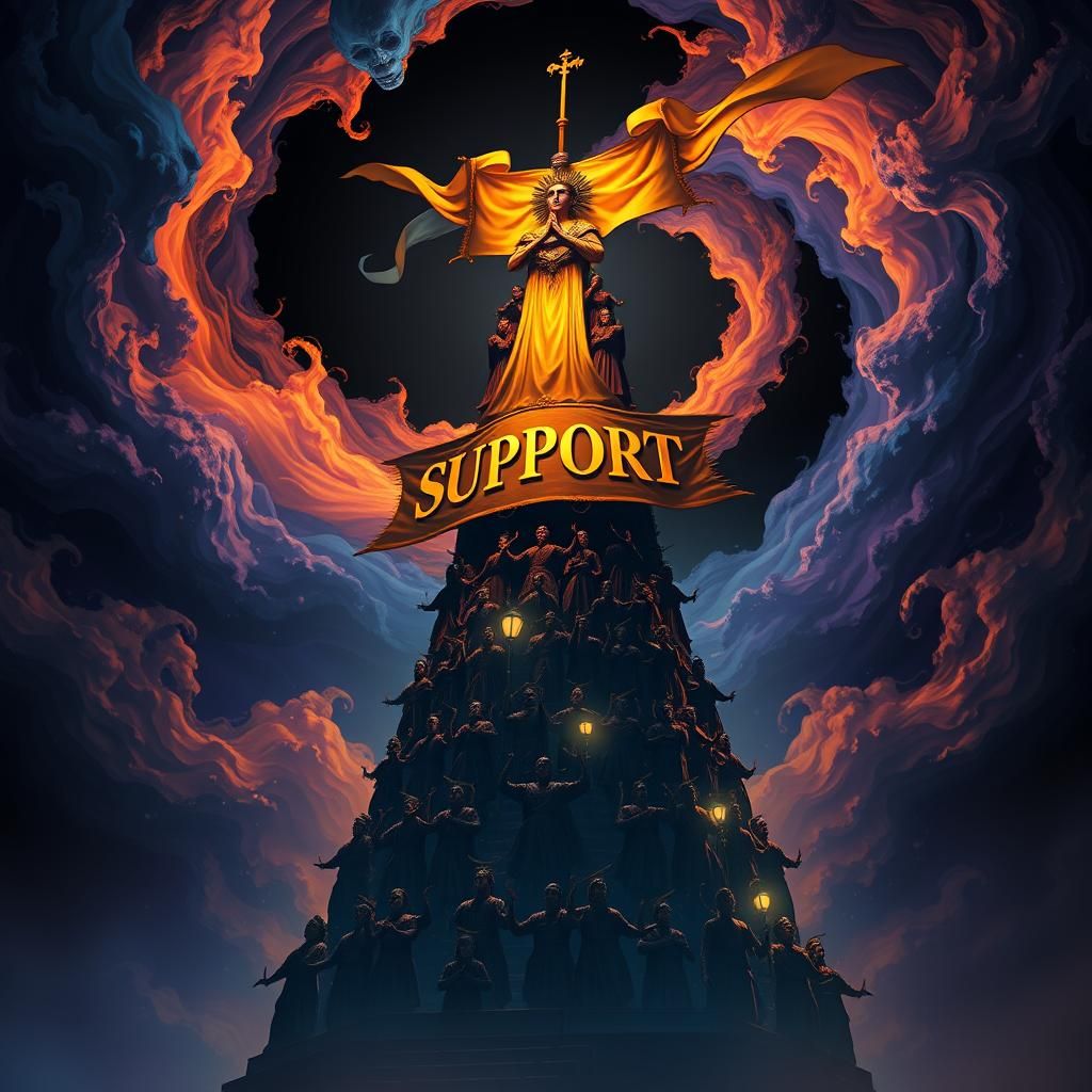 Colossal Silhouette Pyramid Holding 'SUPPORT' Banner