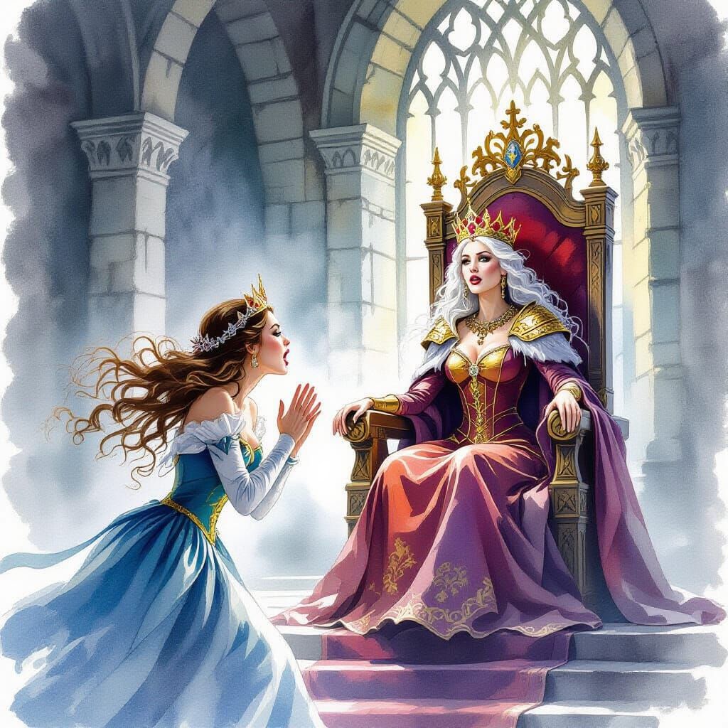 Woman Recoils in Fear Before Imperious Queen