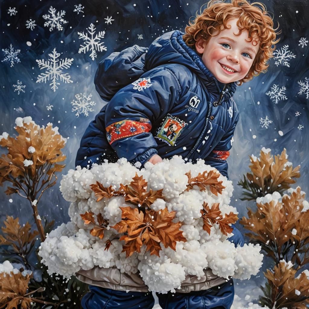 Boy in Blue Snowsuit, Realistic Oil Painting