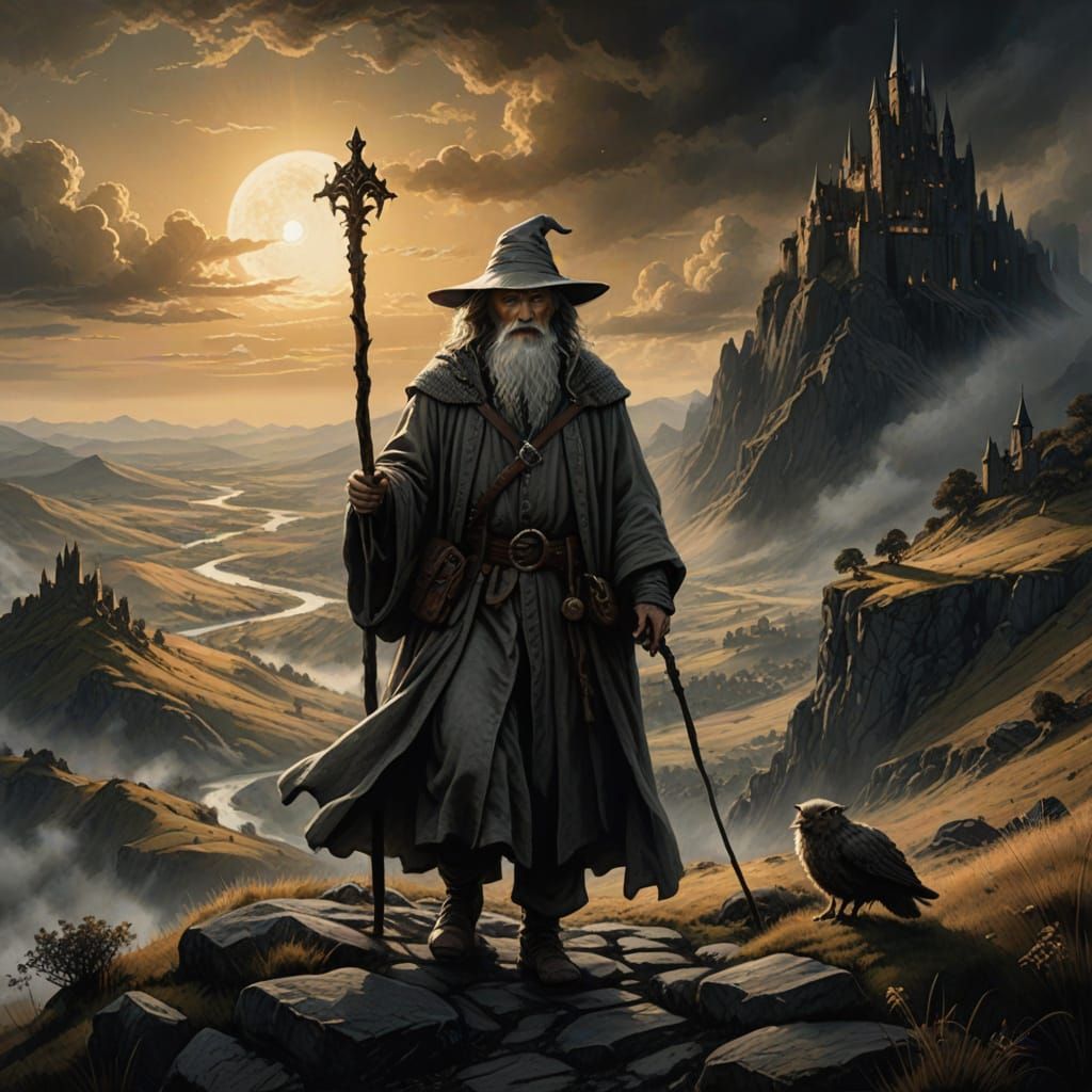 Gandalf the Grey in a Rembrandt-esque Charcoal Drawing