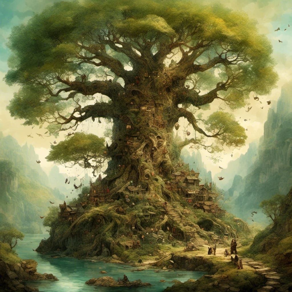 Ancient Tree with Collage Machine Effect