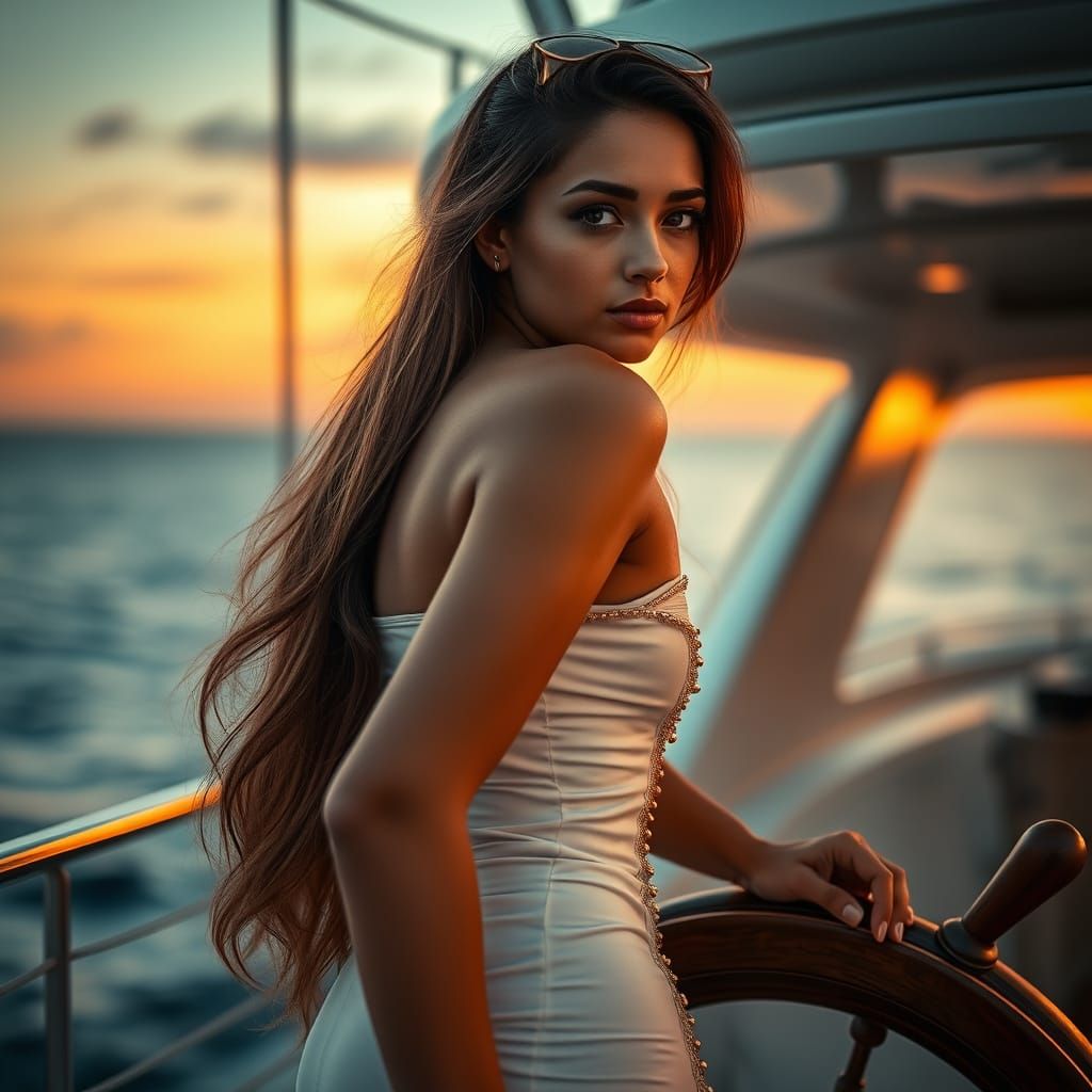 Serene Luxury at Sunset: A Contemplative Yacht Captain