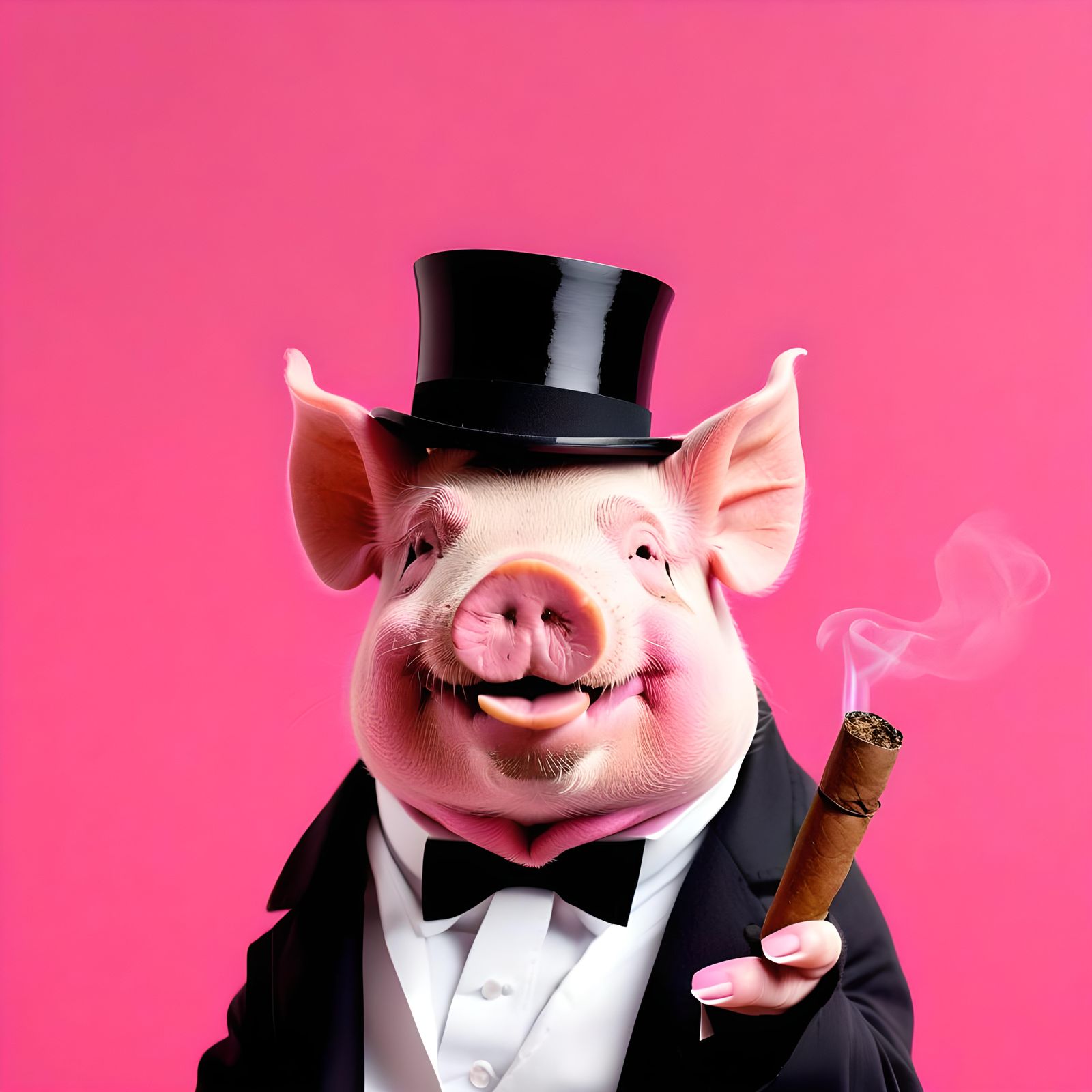 Laughing Pig Silhouette with Cigar Conceptual Illustration