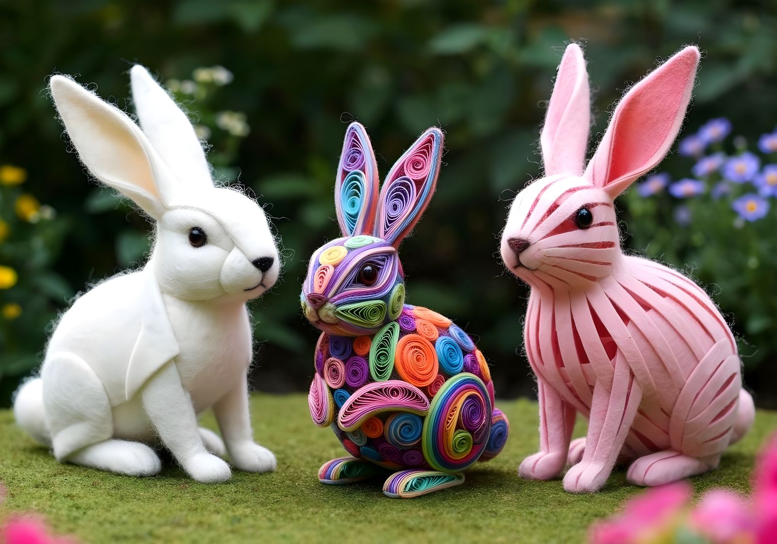 Felt Rabbits Crafted with Origami, Kirigami, and Quilling