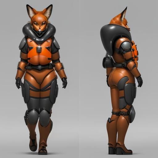 Armored Anthro Vixen in Padded Suit