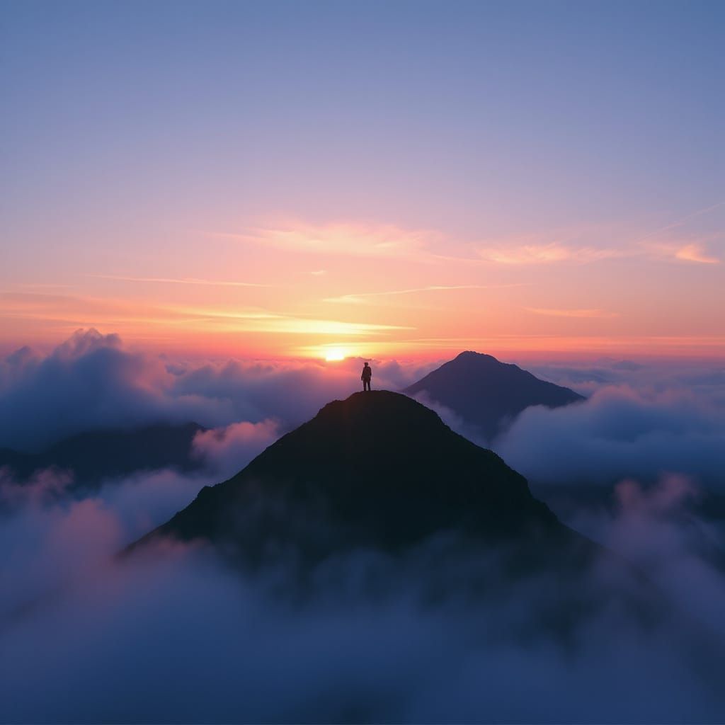 Misty Mountain Dawn: Hope and Resilience in Ethereal Light