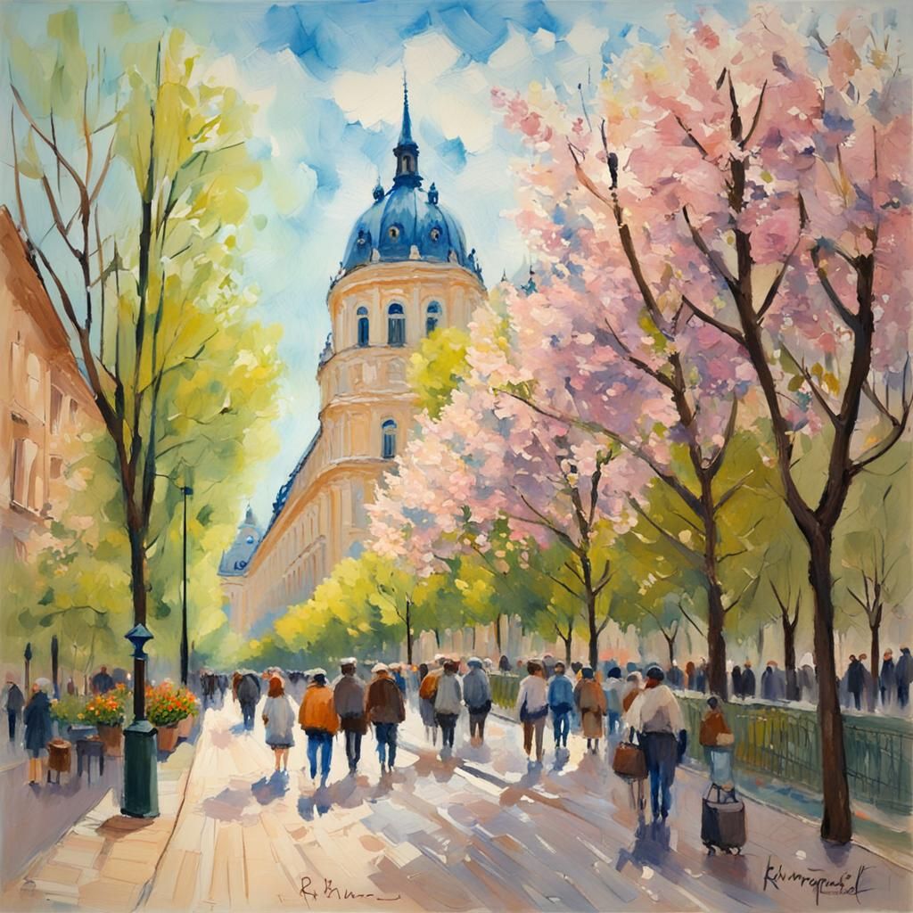 Budapest Spring Watercolor Gouache Impressionist Painting