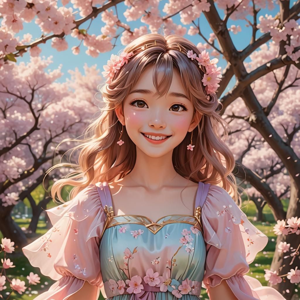 Anime Princess Smiling in Spring Garden